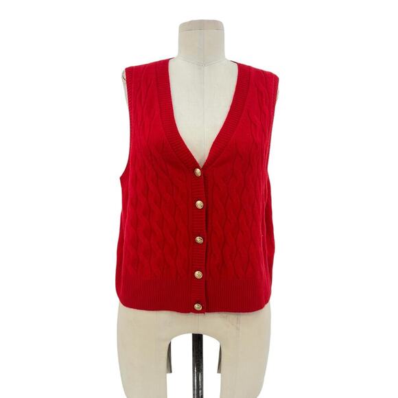 J. Crew Cashmere Cropped‎ Cable-Knit Sweater-Vest Sleeveless Red Size XL - Picture 1 of 11